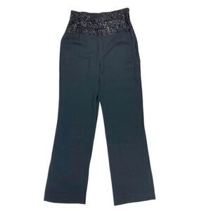 Badgley Mischka Straight Leg Pants Womens 10 Black Side Zip Sequin Waist Trouser